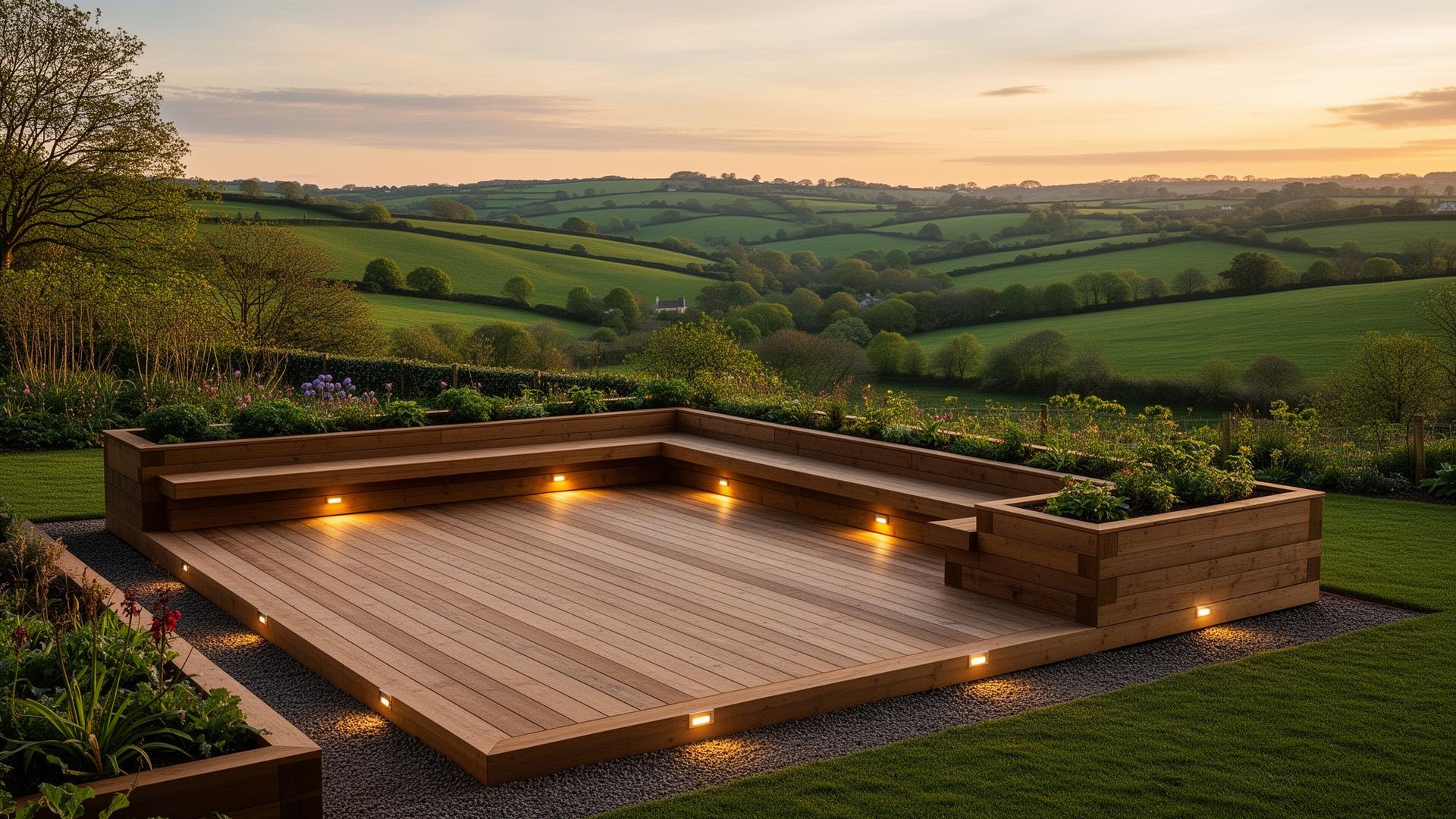 Timber deck overlooking South Devon countryside